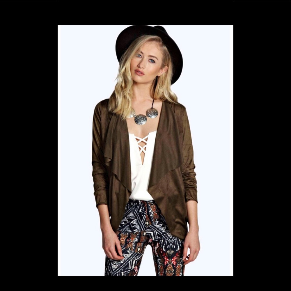 Boohoo Faux Suede Waterfall Jacket